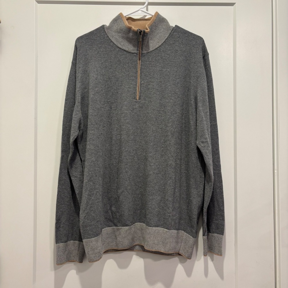 Codice Mens Grey Merino Wool Cashmere Blend Quarter Zip Sweater Size 54 IT XL